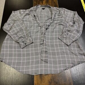 Torrid Plaid Tie Neck Blouse Womens 3 Plus Black Purple Glen Plaid Georgette Top